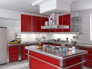 Rote Luxusküche mit Kücheninsel