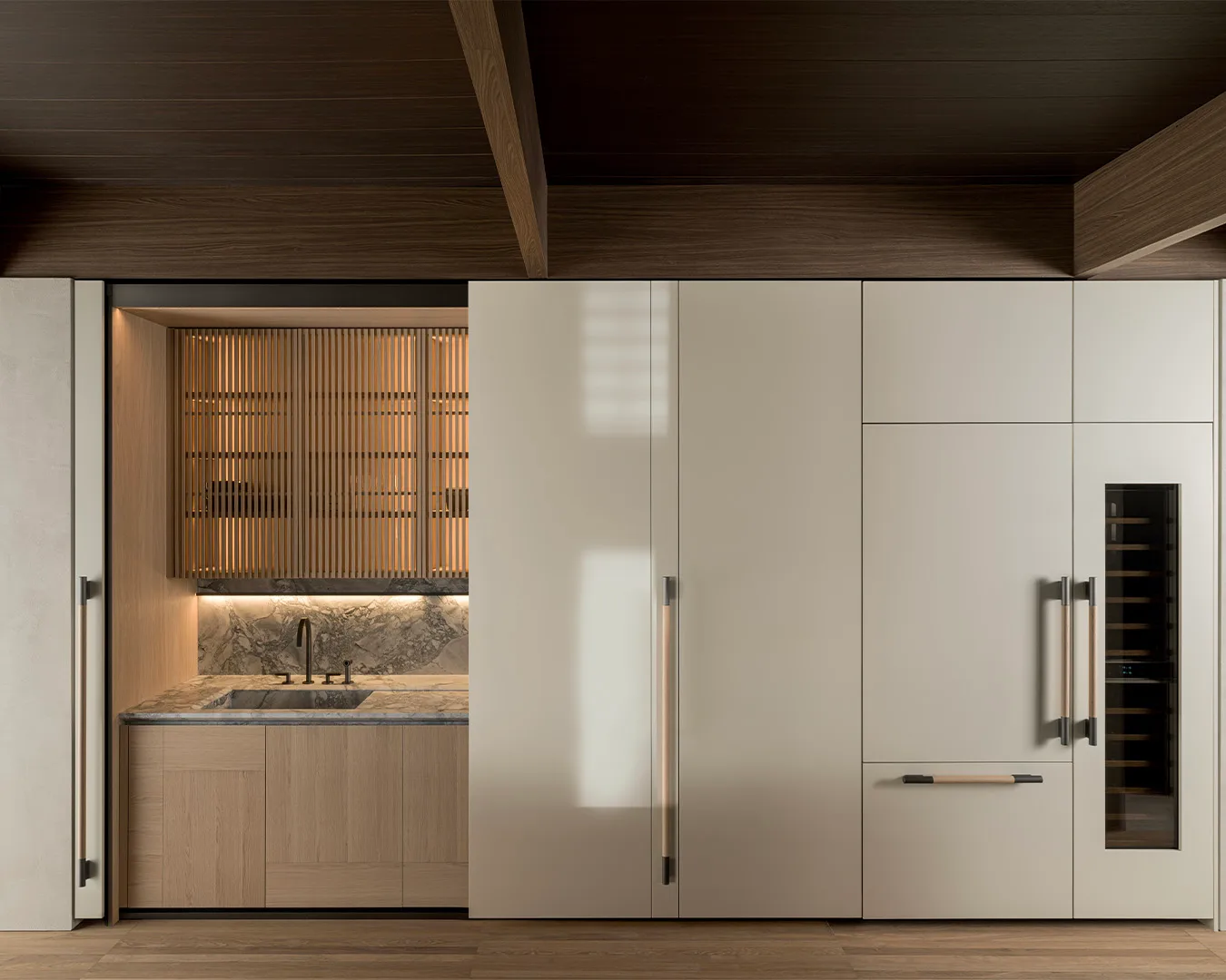 Dada Kitchens Tivalì – Weiße Hochglanzküche mit Theke – Anthrazit/Dunkelgrau