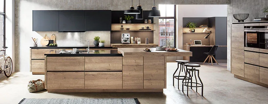 Nobilia Natural Living – Küche mit Holz-Akzent Olive dunkel – Eiche natur mit Anthrazit