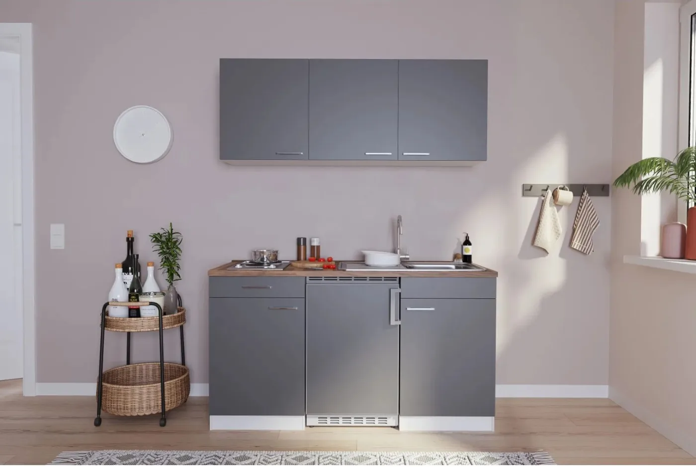 Graue Kompaktküche Respekta KB150WG 150 cm
