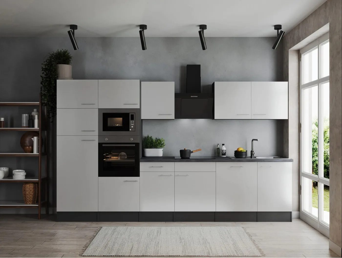 Moderner Respekta Küchenblock Oliver 340 cm mit Mikrowelle
