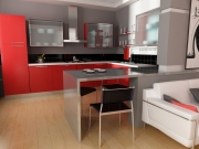 Rote Designküche mit Küchenhalbinsel